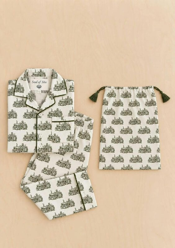 Soul Of Sita Kids Woodblock Print Tractor Pyjamas