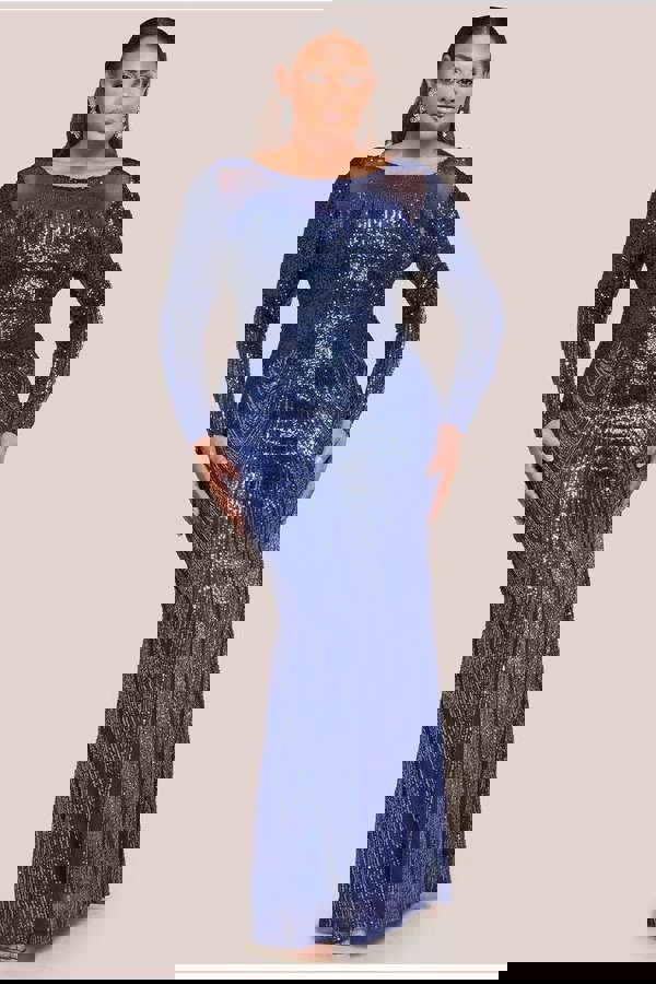 Long Sleeve Aztec Sequin Maxi Dress - Navy DR3490PLUS