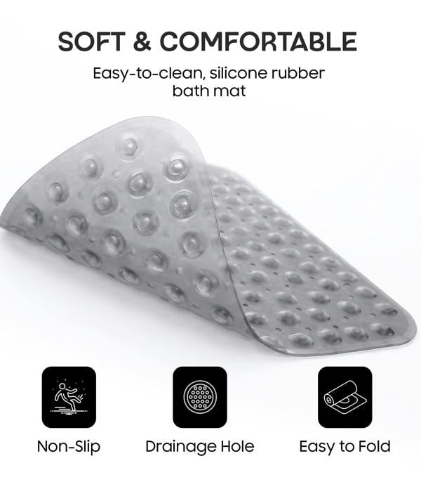 ADOV Corner Shower Mat, 54 x 54cm Curved Non Slip Bath Mat with Suction Cups and Drainage Holes
