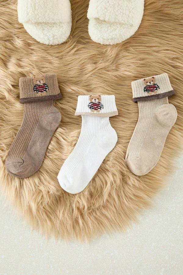 WOVCOR 3-Pack Teddy Bear Jacquard Knit Socks