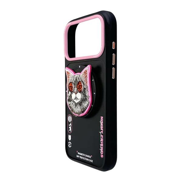 Nimmy Friends Nimmy Glasses Cool Cat Face Case with Detachable MagSafe Grip Stand for iPhone 17 Pro Max 6.9" Black Pink - N-YJKM-CXZJ-IP17-PRO-MAX-018