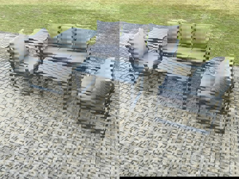 Fimous Aluminium Outdoor Garden Furniture Set Patio Lounge Sofa with Oblong Coffee Table 2 Armchairs Side Table Dark Grey