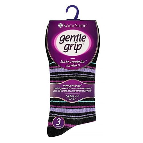 Gentle Grip 3 Pairs Ladies Cotton Rich Everyday Socks Gentle Grip Soft Top Comfort Socks
