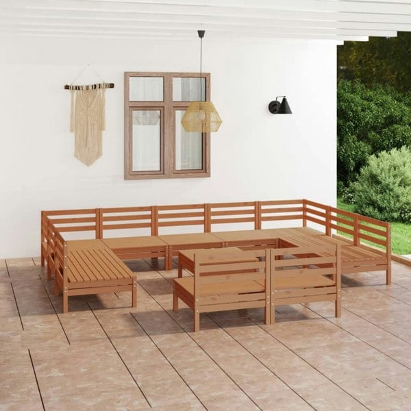 Berkfield 12 Piece Garden Lounge Set Honey Brown Solid Wood Pine