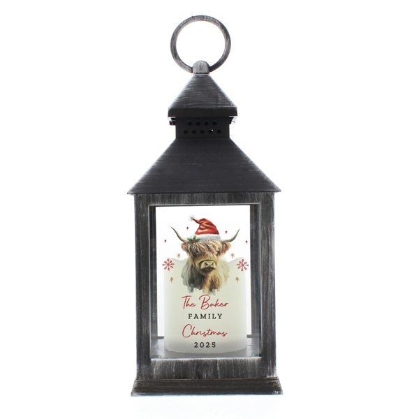 Personalised Memento Company Personalised Highland Cow Christmas LED Lantern