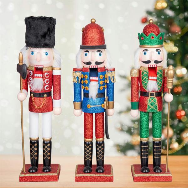 38cm Wooden Christmas Nutcracker Soldiers Set of 3, Hand Painted Festive Home Decorations image 3