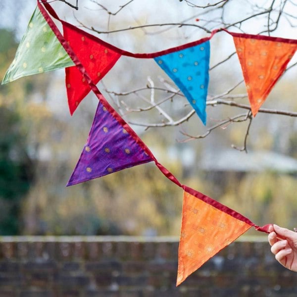 recycled sari bunting fair trade sustainable fabric