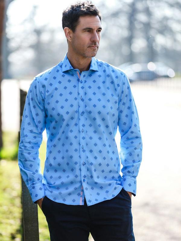 Claudio Lugli Talisman Mosaic Print Men's Long Sleeve Satin Cotton Shirt