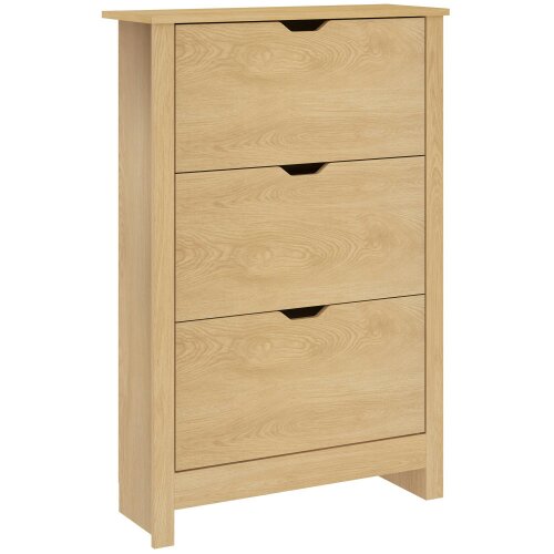 Wyld Haus Nesela Wooden Natural Wood Finish Slim Shoe Cabinet With 3 Flip Drawers For 18 Pairs