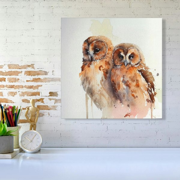 Warren Reed Loving Tawny Owls Watercolour Canvas