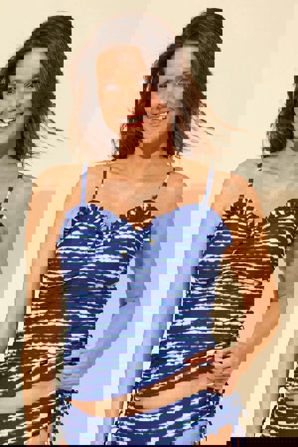 Navy Tie Dye Side Tie Tankini Top