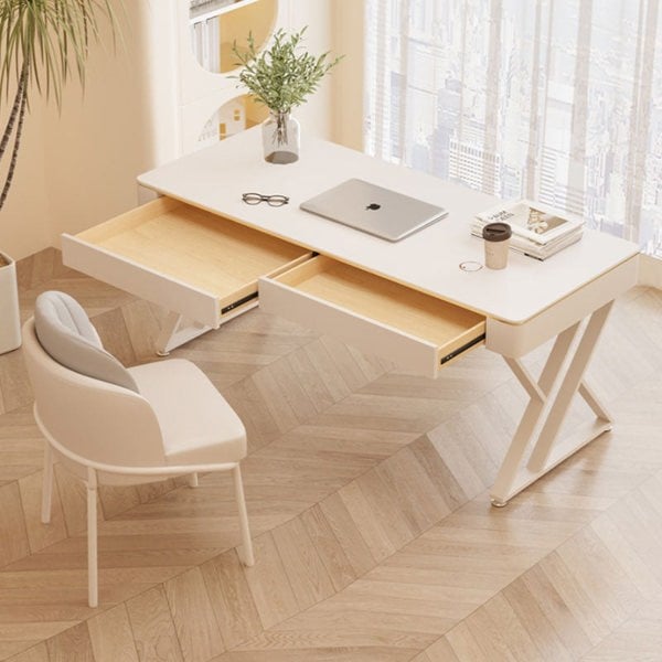 Detail view of Versa Small Office Desk, Sintered Stone with corner desk home office