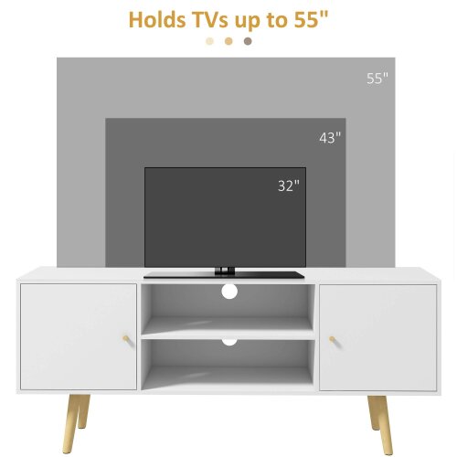 Wyld Haus Vido 120cm Tozi Wooden White TV Cabinet With Open Shelves And Wooden Legs For Screens Up To 55 Inches