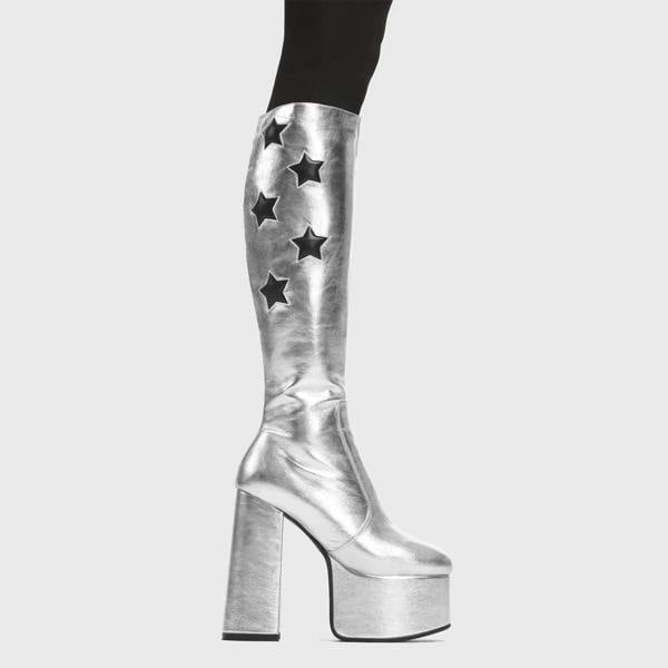 Lamoda Reflections Silver PU Black Flats Shoes Comfortable Casual Wear