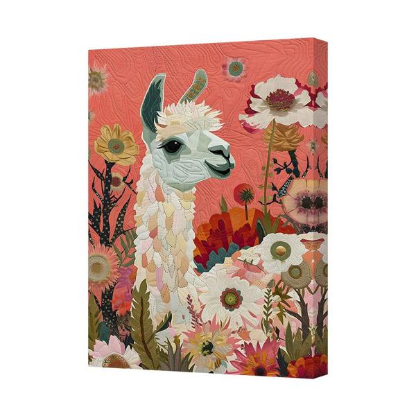 Benjamin Tate Design Contemporary Floral Llama Canvas Art Print On Deep Wooden Frame
