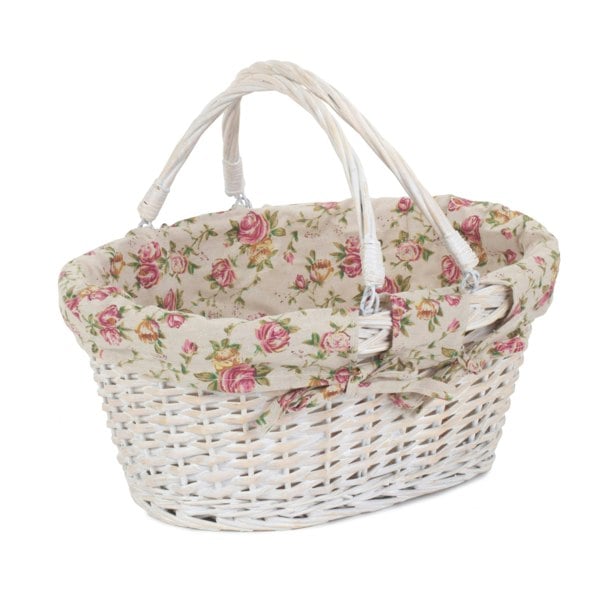 Small White Swing Handle Wicker Shopper