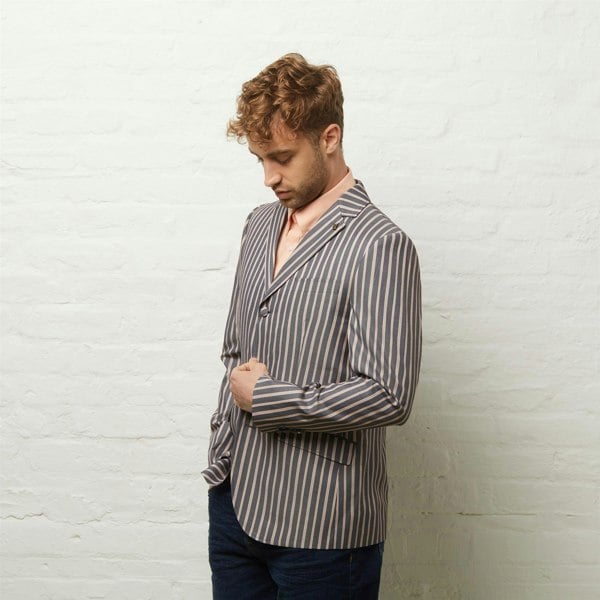 Gabicci V54GJ04 Mens Henley Boating Striped Blazer Gabicci Vintage - NAVY