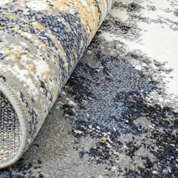 Modern Abstract Mottled Rug Grey Blue Yellow Beige Soft Low Pile Living Room Carpet