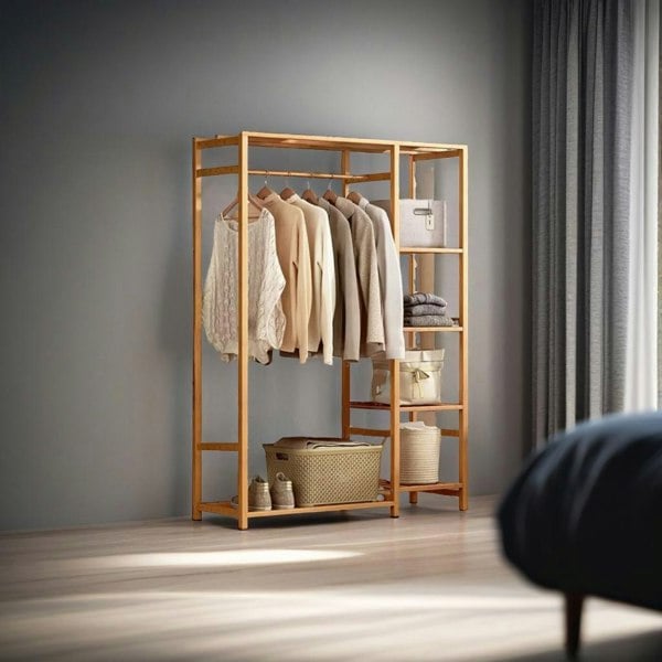 Modcraft Large Bamboo Garment Rack with Clothes Rail and Shelves