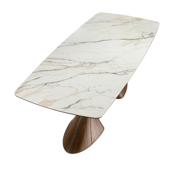 Angel Cerdá Barrel-shaped oval dining table with porcelain marble and walnut 1174