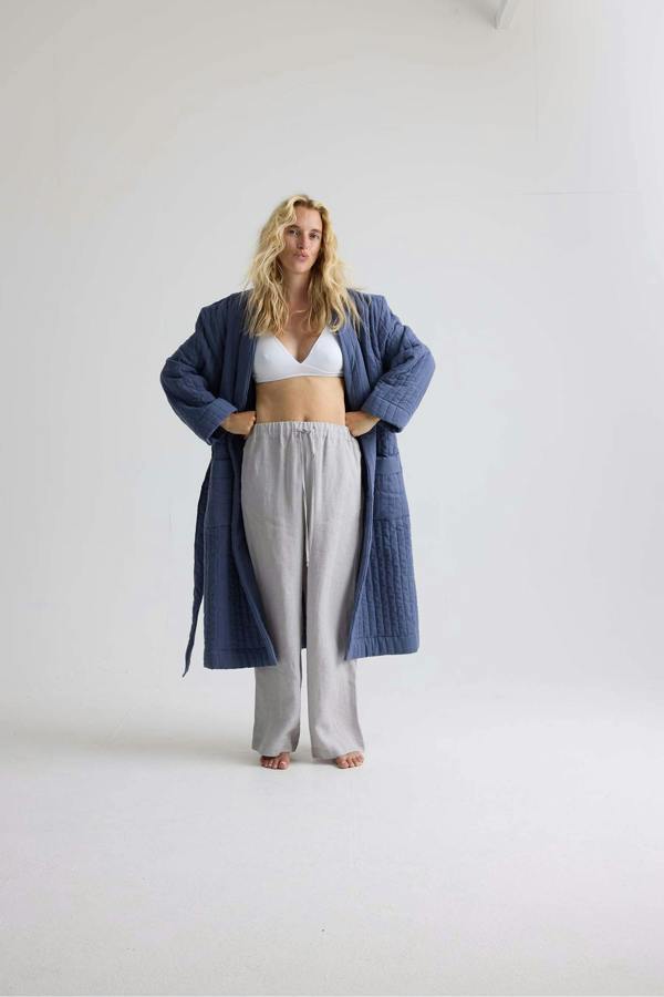Pretty You London Quilted Cotton Robe In Folkestone Grey
