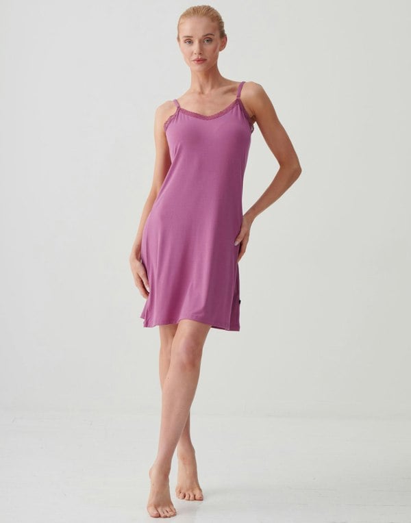 British Boxers Women's Bamboo Lace Strappy Nightdress – Rose Romantic