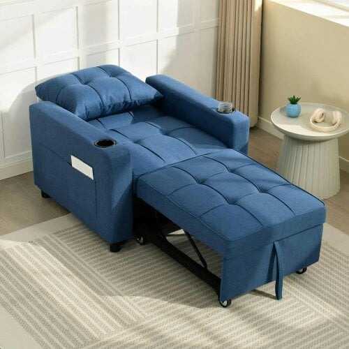 Wyld Haus Norapa Fabric Dark Blue 3 In One Convertible Single Sofa Bed