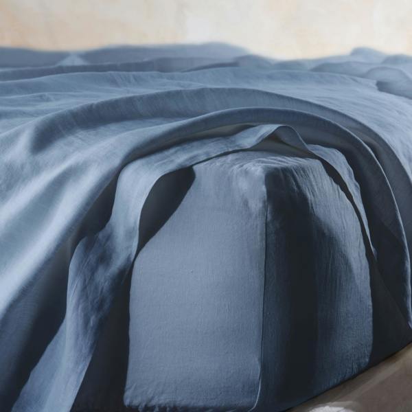 Soak&Sleep Denim Blue French Linen Flat Sheet