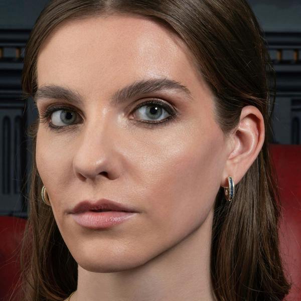 Gold Hoop Earrings with Blue Cubic Zirconia Stones - namana.london