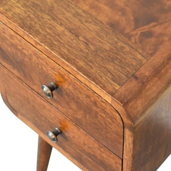 Wyld Haus Venzone Mini Chestnut Mango Wood Curved Bedside Table 2 Drawers