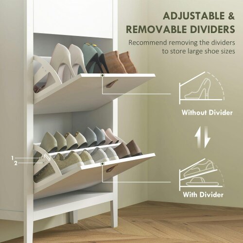 Wyld Haus Makeve Wooden White and Natural Modern 3 Drawer Shoe Cabinet Faux Leather Handles