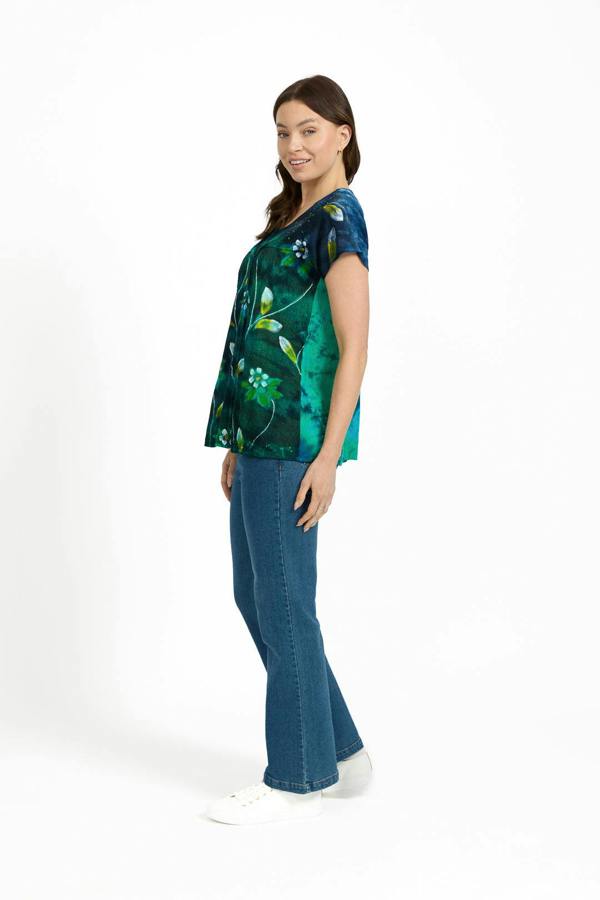 Mudflower Painted Floral Embellished Tie Dye Top
