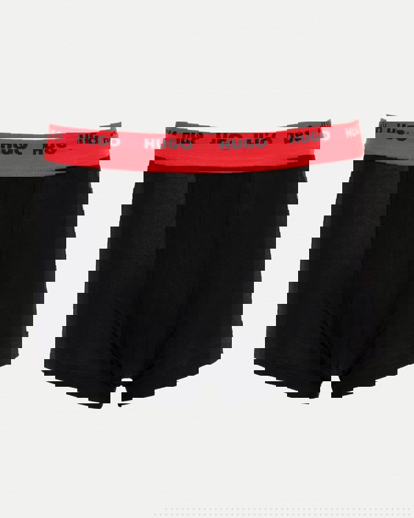 HUGO 5-Pack Mens Stretch-Cotton Trunks with Logo Waistbands  - Black 003