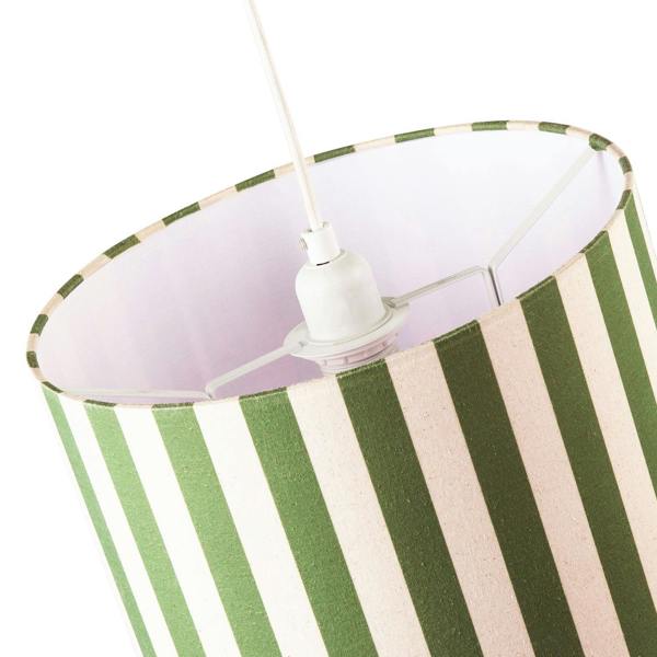 Garden Olive Green and Oatmeal Linen Striped Shade with Fabric Inner Image 3