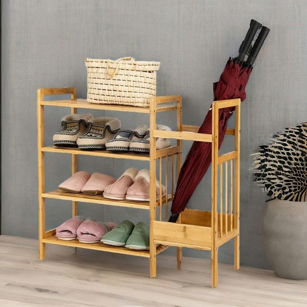 Rafaelo Mobilia Bamboo 4 Tier Shoe Rack With Umbrella Holder