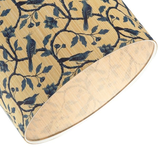 Modern Bamboo Pendant Light Shade with Blue Birds and Floral Decor Image 5