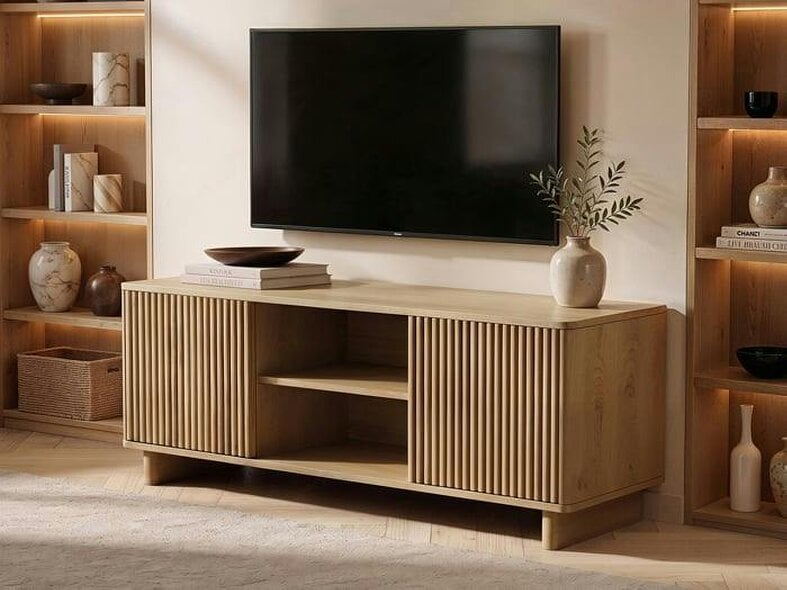 SOLACE+CO Velmor 120cm Ribbed TV Unit with Storage Oak