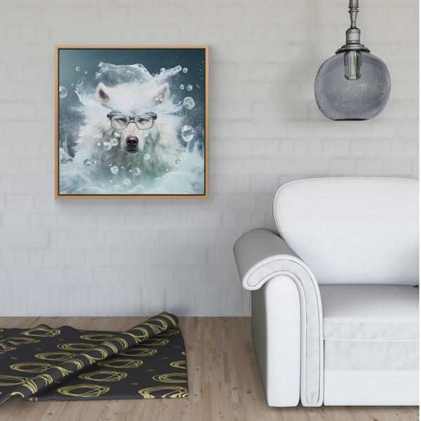 Warren Reed White Wolf Splash Art Framed Canvas