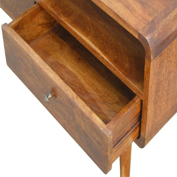 Wyld Haus Ostuni Low Curved Chestnut Mango Wood TV Media Unit 2 Drawers and Open Shelf