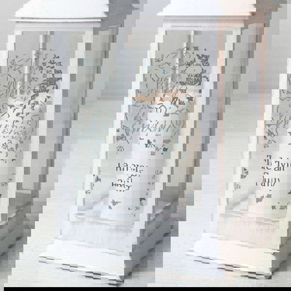 Personalised Memento Company Personalised Silver Reindeer White Lantern