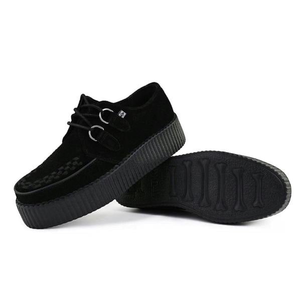TUK Footwear TUK Viva High Creeper Black Suede Platform Lace-Up Goth Shoes - AV7757