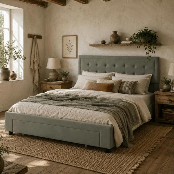 Wyld Haus Rela 4FT6 Double Ottoman Bed Frame with Integrated Front Divan Drawer Storage In Grey