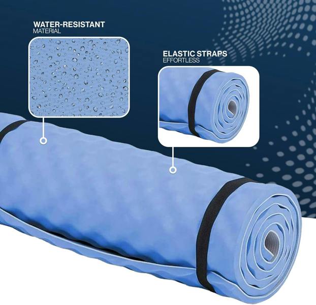 ADVENTURE PEAKS Camping Mat Waterproof EVA Foam Exercise Mat Extra Thick 1.5 CM Lightweight Yoga Mats with Elastic Straps Ideal Camping