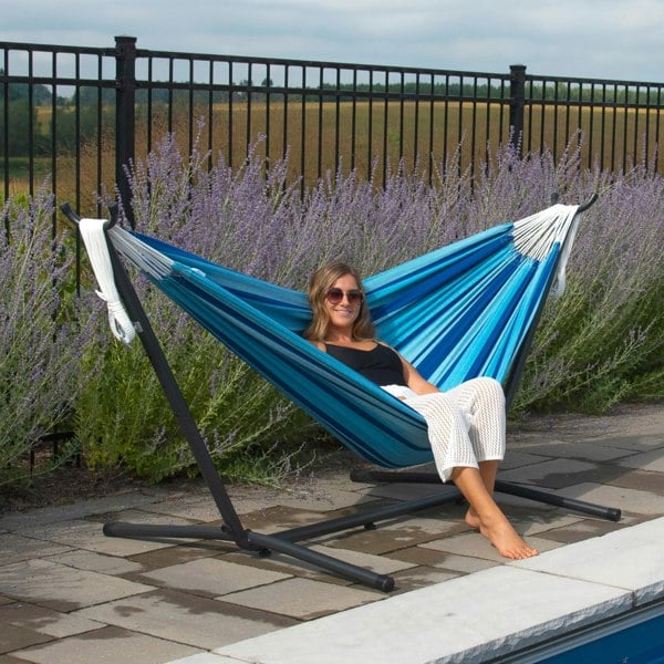Vivere Double Cotton Hammock with Stand (250cm) - Island Breeze