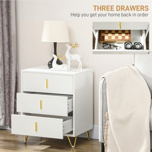 Wyld Haus Renina Set Of 2 Wooden White and Gold Tone 3 Drawer Elegant Storage Bedside Tables