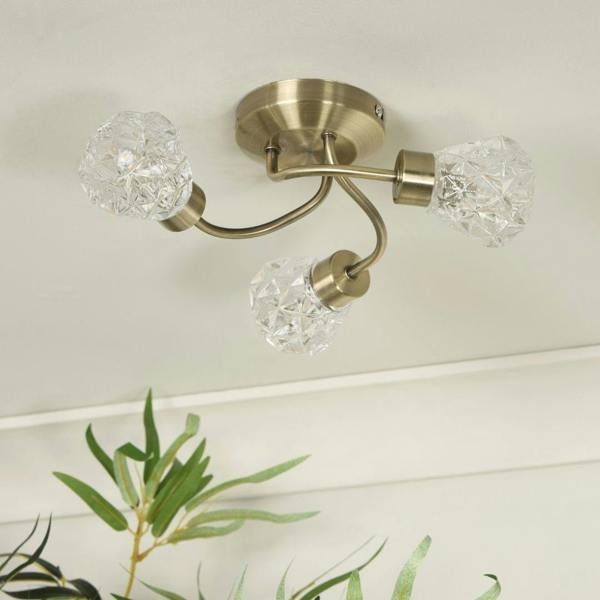 Pagazzi Lighting Dodo 3 Light Antique Brass Flush Ceiling Light
