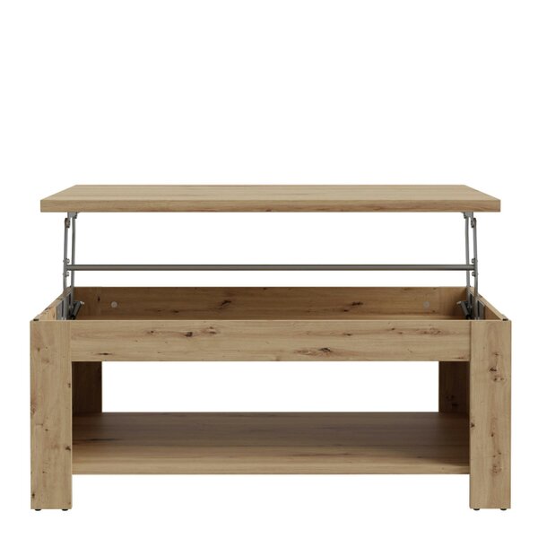 Wyld Haus Brimble Artisan Oak Wood Rising Coffee Table Bottom Shelf