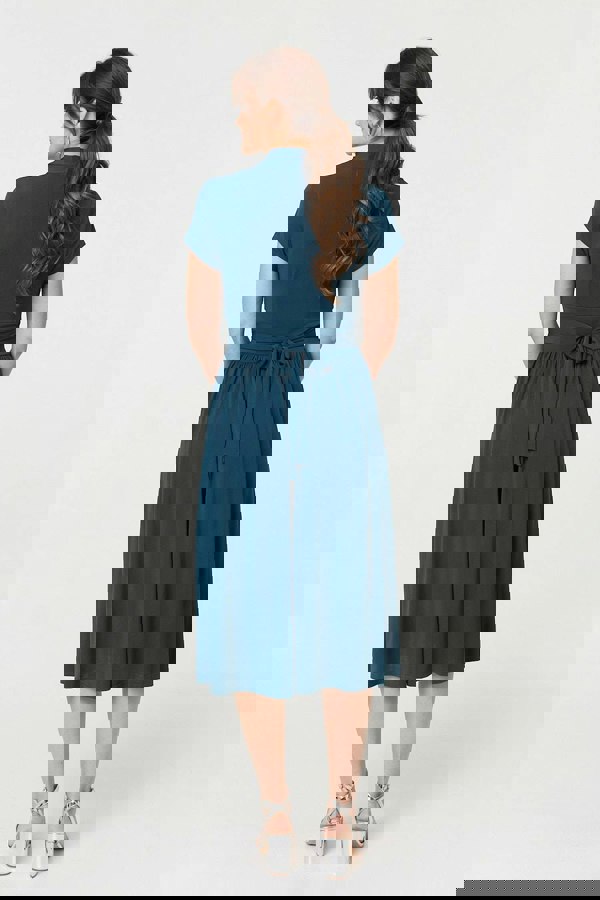 Teal | Cap Sleeve Tie Waist Jersey Midi Dress
