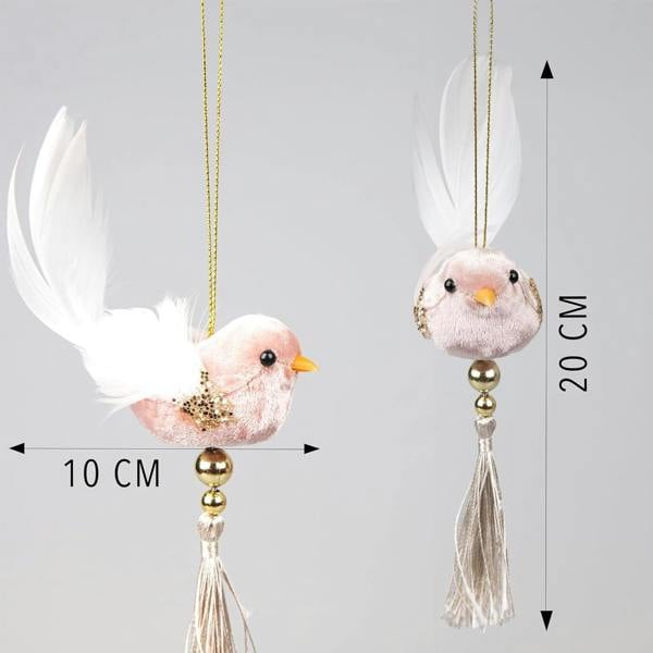 7x13cm Light Pink Robin Hanging Christmas Decorations, 3 Pack Tree Ornaments with Crown Detail image 5
