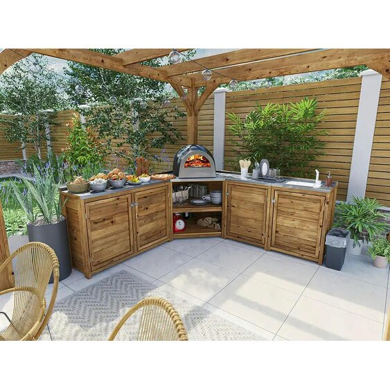 Dunster House Garden Kitchen with Right Side Sink W2m x D2m / W7' x D7' With Stainless Steel Countertop, UNIT II